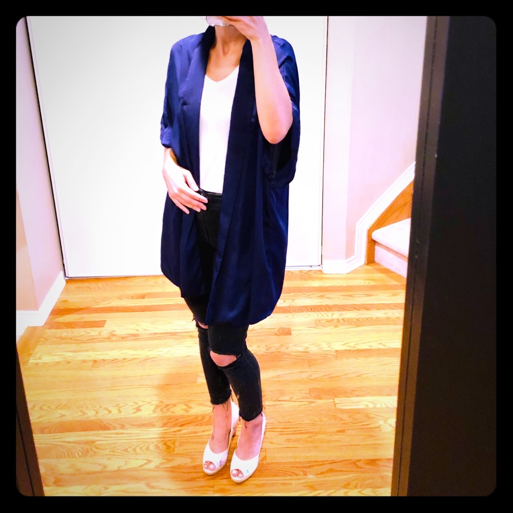 ⭐️2 for $20⭐️ Navy Satin Cardigan by Forever 21